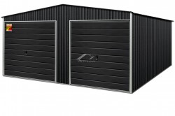 GRAFITO SPALVOS SKARDINIS GARAŽAS LUX 7x7 – DVIŠLAITIS STOGAS, PAKELIAMI VARTAI